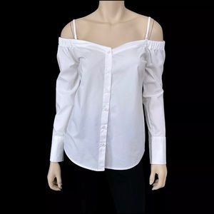 Banana Republic Women's White Off Shoulder Button Down Long Sleeve Shirt Size 6